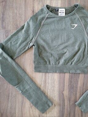 Gymshark Olive Green Long Sleeve Performance Crop Top
